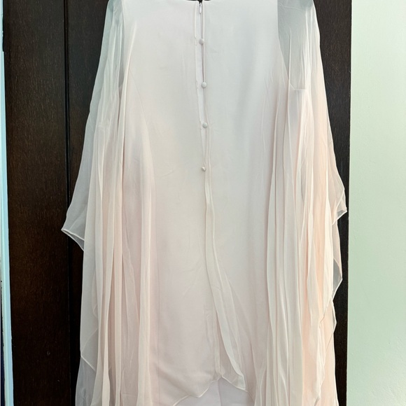 Rickie Freeman for Teri Jon silk chiffon cape overlay on crepe sheath dress - Picture 3 of 9